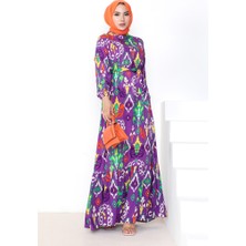 İlkimay Belsin Dokuma Viskon Elbise 1041 - Mor