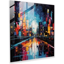 Painted Anarchy Aydınlık Fırça Darbesi Cam Baskı - Fütüristik Gece Şehri Cam Duvar Sanatı - Modern Ev Dekorasyonu, 100X100 cm