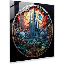 Painted Anarchy Büyülü Kale'nin Zarif Vitray Baskısı - Ev Dekorasyonu Için Cam Duvar Sanatı, 30X30 cm