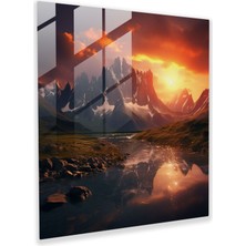 Dünyanın En Güzel Manzaraları - Görkemli Dağ Gün Batımı Cam Baskı - Dünyanın En Güzel Manzaraları, Gün Batımı, Cam Baskı, Ev Dekorasyonu, 40X40