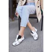 Follini Kadın Deri Terlik Topuk Detaylı Beyaz