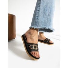 Follini Kadın Hakiki Deri Terlik Siyah