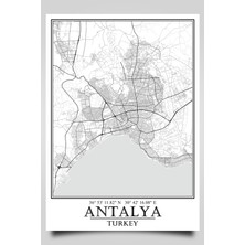 Antalya Şehir Haritası Çerçevesiz Poster-Harita Sanatı, Map Art Design