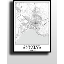 Antalya Şehir Haritası Çerçevesiz Poster-Harita Sanatı, Map Art Design