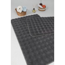 My Evilla Modern Bubble Yıkanabilir Kaymaz Peluş Banyo Paspası Halısı 2li Klozet Takımı 50X80-50X40CM Antrasit