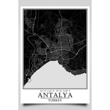Antalya Şehir Haritası Çerçevesiz Poster-Harita Sanatı, Map Art Design