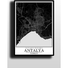 Antalya Şehir Haritası Çerçevesiz Poster-Harita Sanatı, Map Art Design