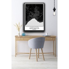 Antalya Şehir Haritası Çerçevesiz Poster-Harita Sanatı, Map Art Design