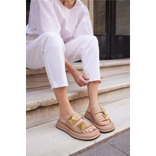 Follini Kadın Vizon Hakiki Deri Aksesuar Detaylı Terlik