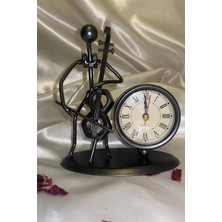 Rahan Müzisyen Metal Saat El Yapımı Büro Masa Saat Biblo Viyolonsel Somun