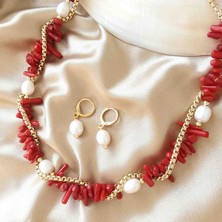 By Song Jewelry Mercan Doğaltaş ve Gerçek Incili Kolye