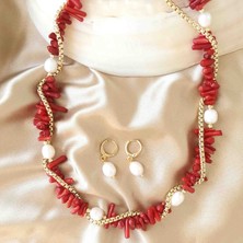 By Song Jewelry Mercan Doğaltaş ve Gerçek Incili Kolye
