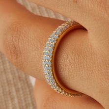 Joy of Jade Sunshine Taşlı Yüzük, 1 Mikron 18 Ayar Altin (Gold) Kaplama - Mavi Opal Taş - Sky