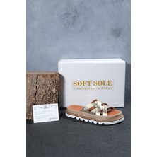 Soft Sole Kadın Altın Renk Hasırlı Eva Tabanlı Hakiki Deri Terlik