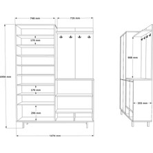 L'occi Concept Living Portmanto Vestiyer Ayakkabılık Metal Ayaklı Sepet-Beyaz Lg1-Sw