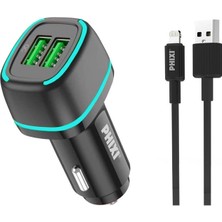 Durgunstore Force QCC571L Çift Çıkışlı Fast Lightning USB Kablolu Araç Şarj Cihazı