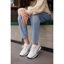 Follini Kadın Beyaz Hakiki Deri Sneaker Spor Ayakkabı