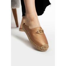 Follini Kadın Hakiki Deri Espadril Terlik Bronz