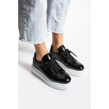 Follini Kadın Deri Sneaker Siyah Rugan
