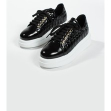 Follini Kadın Deri Sneaker Siyah Rugan
