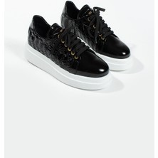 Follini Kadın Deri Sneaker Siyah Rugan