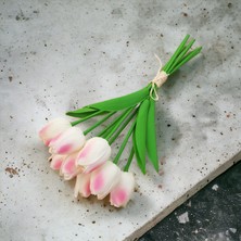 Ozihouse Yapay Islak Lale Beyaz - Pembe Desen 8 'Li Yeni Sezon