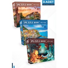 Neverland 3 Adet 1000 Parça Puzzle - Colmar ve Ateş ve Su ve Cınque Terre