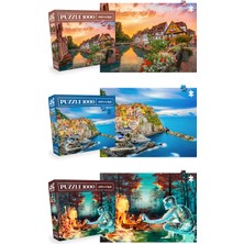 Neverland 3 Adet 1000 Parça Puzzle - Colmar ve Ateş ve Su ve Cınque Terre