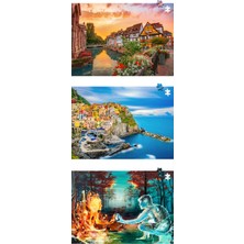 Neverland 3 Adet 1000 Parça Puzzle - Colmar ve Ateş ve Su ve Cınque Terre