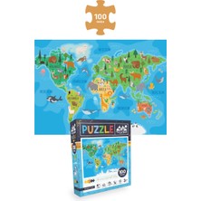 Neverland 3 Adet Puzzle - 24 P.sevimli Dinozorlar ve 24 P. Çiftlik Hayvanları ve 100 P. Hayvan Dünya Haritası