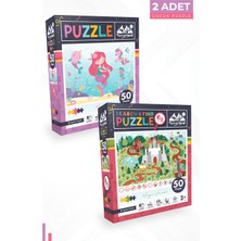 Neverland 2 Adet Puzzle - 50 Parça Deniz Kızı ve 50 Parça Ara ve Bul Sihirli Unıcorn