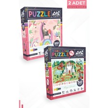 Neverland 2 Adet Puzzle - 100 Parça Unıcorn ve 50 Parça Ara ve Bul Sihirli Unıcorn