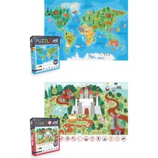 Neverland 2 Adet Puzzle - 100 Parça Hayvan Dünya Haritası ve 50 Parça Sihirli Tek Boynuzlu At