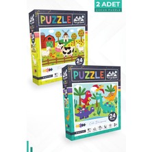 Neverland 2 Adet Puzzle - 24 Parça Çiftlik Hayvanları ve 24 Parça Sevimli Dinozorlar