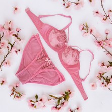 Hirazen Pembe Balenli Işlemeli Sütyen Külot Takımı