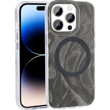 KCR Iphone 15 Pro Max Uyuymlu Wirelees Şarj Özellikli Fırça Boya Desenli Kılıf-Kapak