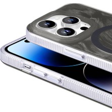 KCR Iphone 15 Pro Max Uyuymlu Wirelees Şarj Özellikli Fırça Boya Desenli Kılıf-Kapak
