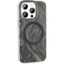 KCR Iphone 15 Pro Max Uyuymlu Wirelees Şarj Özellikli Fırça Boya Desenli Kılıf-Kapak