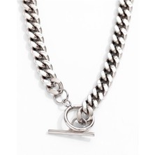 Nesly Accessories 316L Paslanmaz Çelik Tıraşlanmış Zincir T Kilit Kolye (12MM)