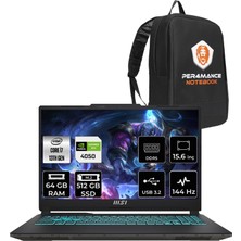 Msı Cyborg 15 Intel Core I7-13620H 64GB 512GB SSD RTX4050/6GB 15.6" Fhd 144Hz Fdos Taşınabilir Bilgisayar A13VE-897XTR & Per4 Çanta A13VE897XTRP332