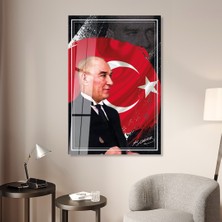 Zevahir Mobilya Dekorasyon Türk Bayrağı Görselli Atatürk Dikey Çerçevesiz Cam Tablo