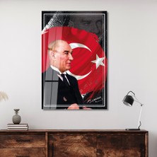 Zevahir Mobilya Dekorasyon Türk Bayrağı Görselli Atatürk Dikey Çerçevesiz Cam Tablo