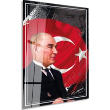 Zevahir Mobilya Dekorasyon Türk Bayrağı Görselli Atatürk Dikey Çerçevesiz Cam Tablo