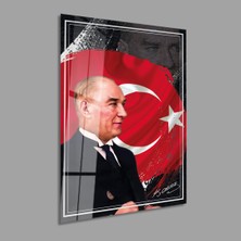 Zevahir Mobilya Dekorasyon Türk Bayrağı Görselli Atatürk Dikey Çerçevesiz Cam Tablo