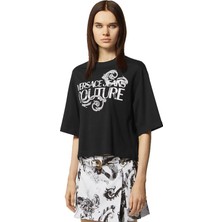 Versace Jeans Couture Yuvarlak Yaka Baskılı Beyaz Kadın T-Shirt 76HAHG01