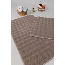 My Evilla Modern Bubble Yıkanabilir Kaymaz Peluş Banyo Paspası Halısı 2'li Klozet Takımı 50X80-50X40CM Vizon