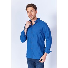 Edition Indigo Likralı Esnek Dar Kesim Pensli Uzun Kol Gömlek | EE100133008-3008