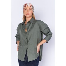 Edition Haki Oxford Pamuklu Uzun Oversize Rahat Kesim Gömlek EK1000167422-7472