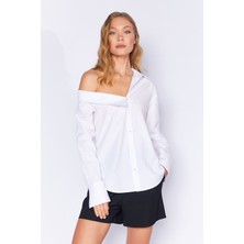 Edition Beyaz Asimetrik Poplin Likralı Gömlek| EK1000169256-9256