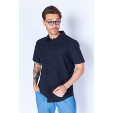 Edition Siyah  Pamuk Kırışık Katlı Yaka Kısa Kol Gömlek EE100129280-9280